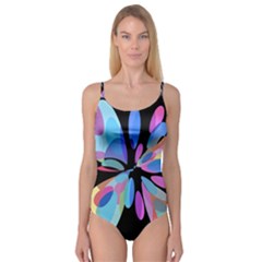 Blue Abstract Flower Camisole Leotard 