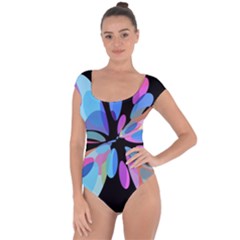 Blue Abstract Flower Short Sleeve Leotard 