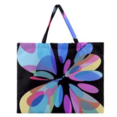 Blue Abstract Flower Zipper Large Tote Bag