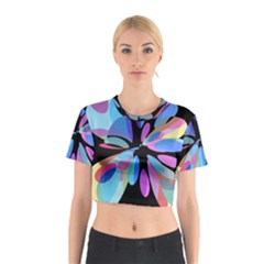 Blue Abstract Flower Cotton Crop Top by Valentinaart