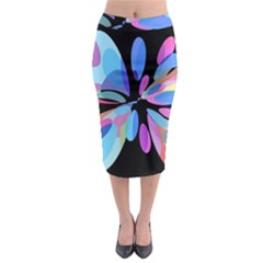 Blue Abstract Flower Midi Pencil Skirt