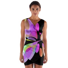 Pink Abstract Flower Wrap Front Bodycon Dress by Valentinaart