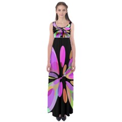 Pink Abstract Flower Empire Waist Maxi Dress