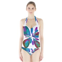 Blue Abstract Flower Halter Swimsuit by Valentinaart