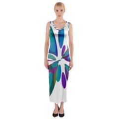 Blue Abstract Flower Fitted Maxi Dress