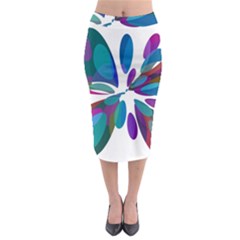 Blue Abstract Flower Midi Pencil Skirt