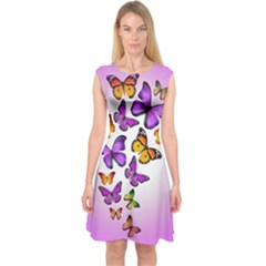 Lavender Butterfly Swirl Pattern Capsleeve Midi Dress by PKHarrisPlace