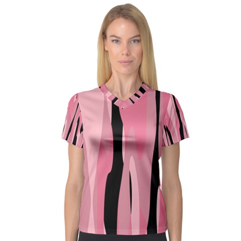 Black And Pink Camo Abstract Women s V-neck Sport Mesh Tee by TRENDYcouture