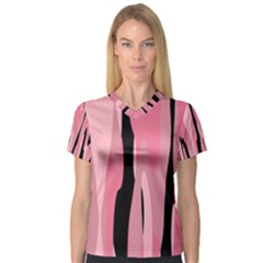 Black And Pink Camo Abstract Women s V-neck Sport Mesh Tee