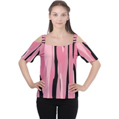 Black And Pink Camo Abstract Women s Cutout Shoulder Tee