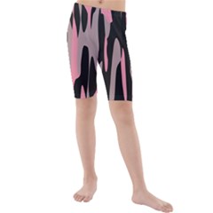 Pink And Black Camouflage Abstract Kid s Mid Length Swim Shorts