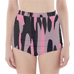 Pink And Black Camouflage Abstract High-waisted Bikini Bottoms