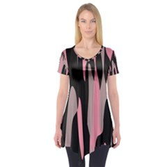 Pink And Black Camouflage Abstract Short Sleeve Tunic 