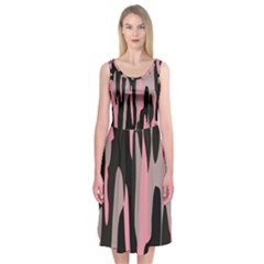 Pink And Black Camouflage Abstract Midi Sleeveless Dress