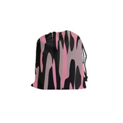 Pink And Black Camouflage Abstract Drawstring Pouches (small)  by TRENDYcouture