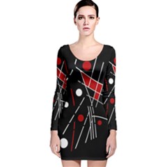 Artistic Abstraction Long Sleeve Velvet Bodycon Dress by Valentinaart