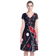 Artistic Abstraction Short Sleeve Front Wrap Dress