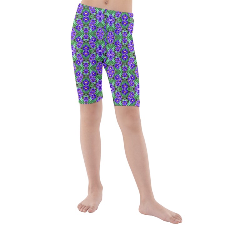 Pretty Purple Flowers Pattern Kid s Mid Length Swim Shorts