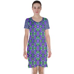 Pretty Purple Flowers Pattern Short Sleeve Nightdress