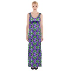 Pretty Purple Flowers Pattern Maxi Thigh Split Dress