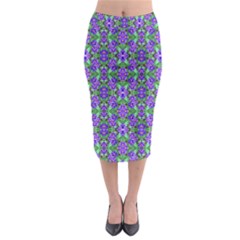 Pretty Purple Flowers Pattern Midi Pencil Skirt