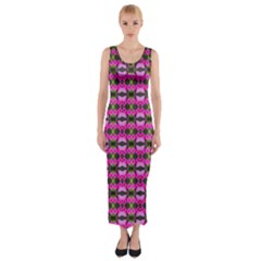 Pretty Pink Flower Pattern Fitted Maxi Dress