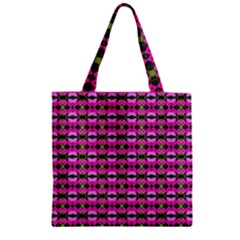 Pretty Pink Flower Pattern Zipper Grocery Tote Bag