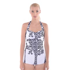 Jt Zebra Stipes 11 X 17 Boyleg Halter Swimsuit 