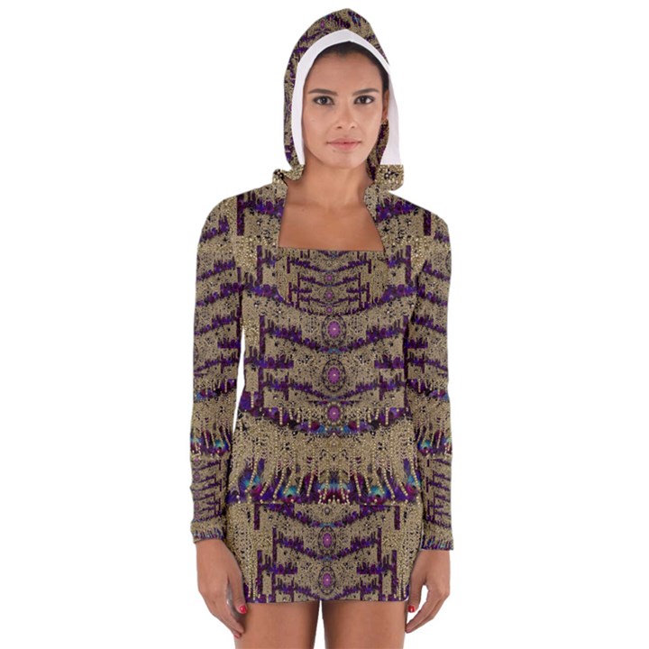 Lace Landscape Abstract Shimmering Lovely In The Dark Women s Long Sleeve Hooded T-shirt