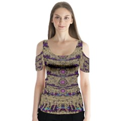 Lace Landscape Abstract Shimmering Lovely In The Dark Butterfly Sleeve Cutout Tee 