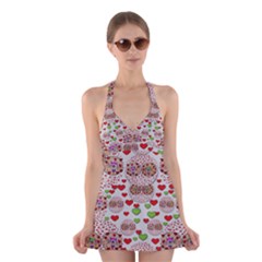 Love Bunnies In Peace And Popart Halter Swimsuit Dress by pepitasart