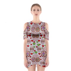 Love Bunnies In Peace And Popart Cutout Shoulder Dress