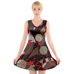 Artistic Abstraction V-neck Sleeveless Skater Dress