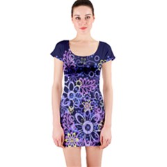 Night Flowers Short Sleeve Bodycon Dress