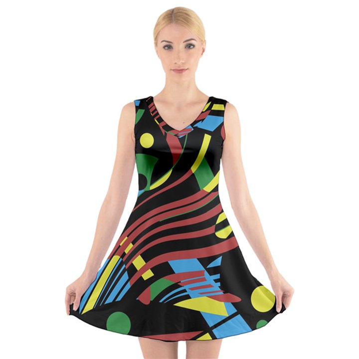 Optimistic abstraction V-Neck Sleeveless Skater Dress