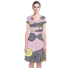 Decorative Abstraction Short Sleeve Front Wrap Dress