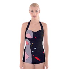 Crazy Abstraction Boyleg Halter Swimsuit 