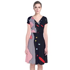 Crazy Abstraction Short Sleeve Front Wrap Dress