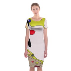 Yellow Abstraction Classic Short Sleeve Midi Dress