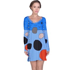 Blue Abstraction Long Sleeve Nightdress by Valentinaart