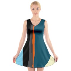 Colorful Lines  V-neck Sleeveless Skater Dress by Valentinaart