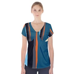 Colorful Lines  Short Sleeve Front Detail Top