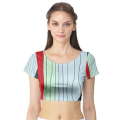 Decorative lines Short Sleeve Crop Top (Tight Fit)