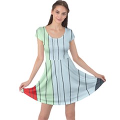 Decorative lines Cap Sleeve Dresses