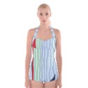 Decorative lines Boyleg Halter Swimsuit  View1