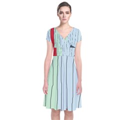 Decorative lines Short Sleeve Front Wrap Dress