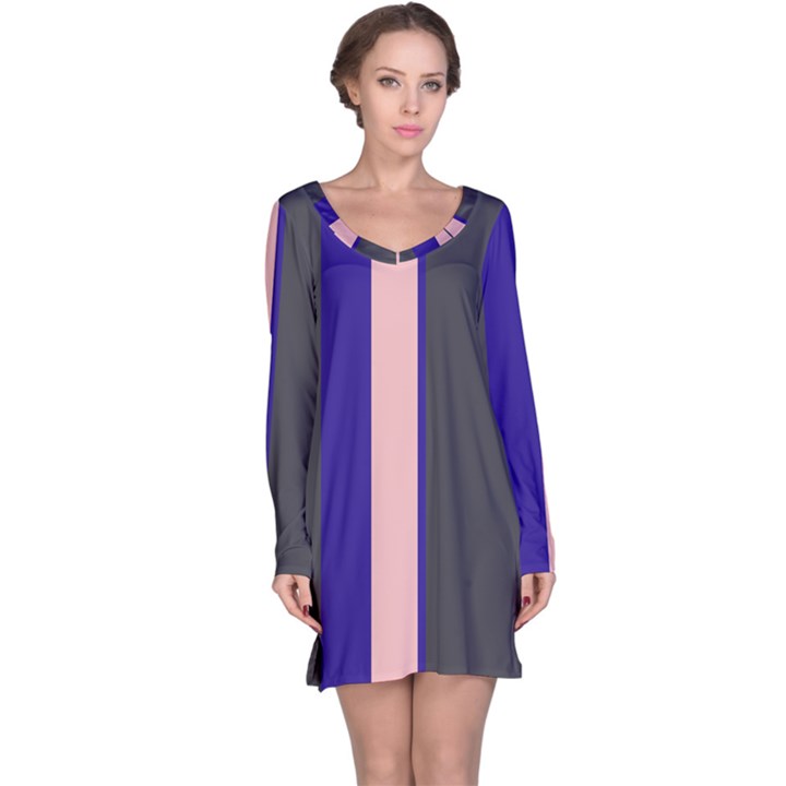 Purple, pink and gray lines Long Sleeve Nightdress