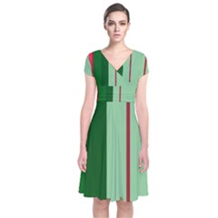 Green And Red Design Short Sleeve Front Wrap Dress by Valentinaart