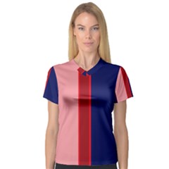 Pink and blue lines Women s V-Neck Sport Mesh Tee