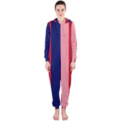 Pink and blue lines Hooded Jumpsuit (Ladies) 